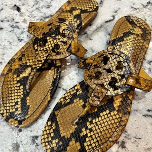 Tory Burch Snake Print Sandals - Black and Gold